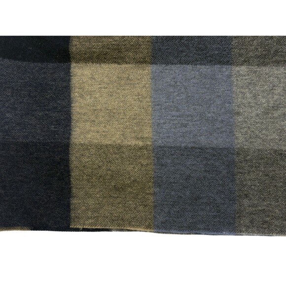 Via Condotti Roma 100% Virgin Wool Plaid Fringe Scarf Navy Blue Taupe Italy - Picture 4 of 8